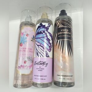 BATH & BODY WORKS STRAWBERRY SNOWFLAKES/BUTTERFLY/COCO PARADISE BUNDLE OF 3 NEW